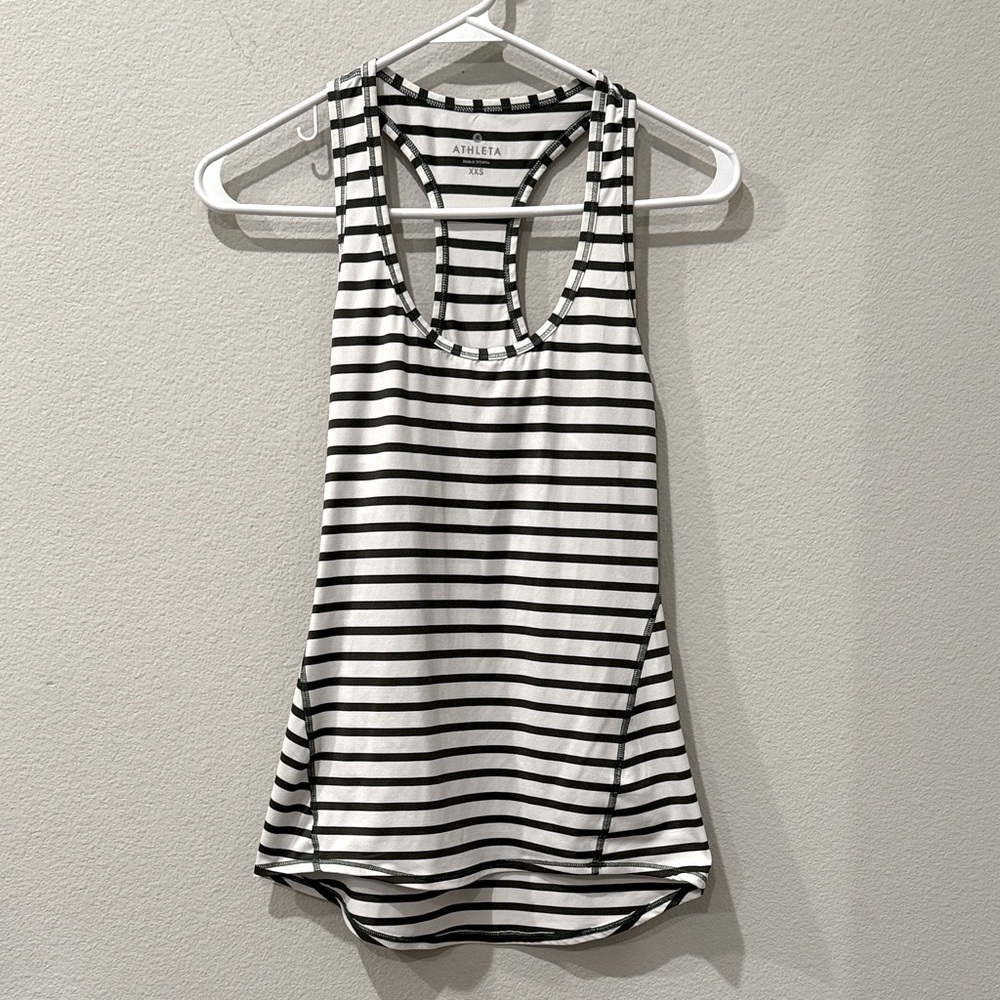 Athleta Chi Striped Tank Top‎ White and Olive Green Size XXS